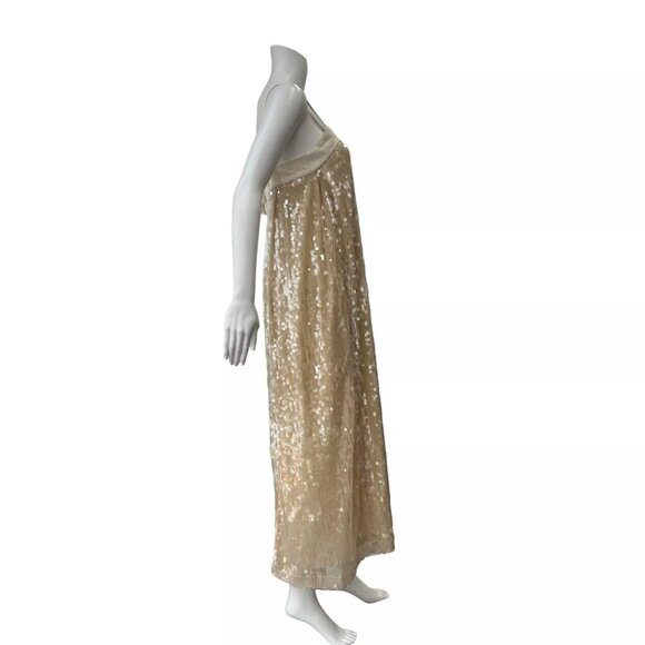 $1200 Odeeh Champagne Sequin Tulle Pocket Long Delicate Dress size 0/FR 32 - Picture 3 of 9
